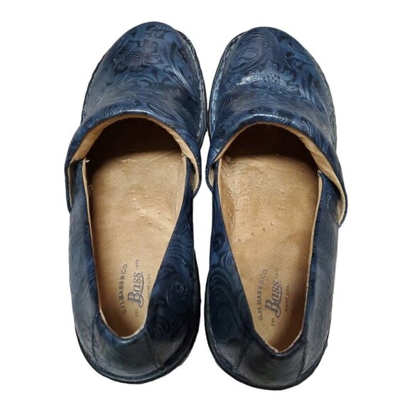 GH Bass & Co Womens Sheena Blue & Black Floral Embossed Tooled Clog Shoe Sz 9.5M - Picture 6 of 14